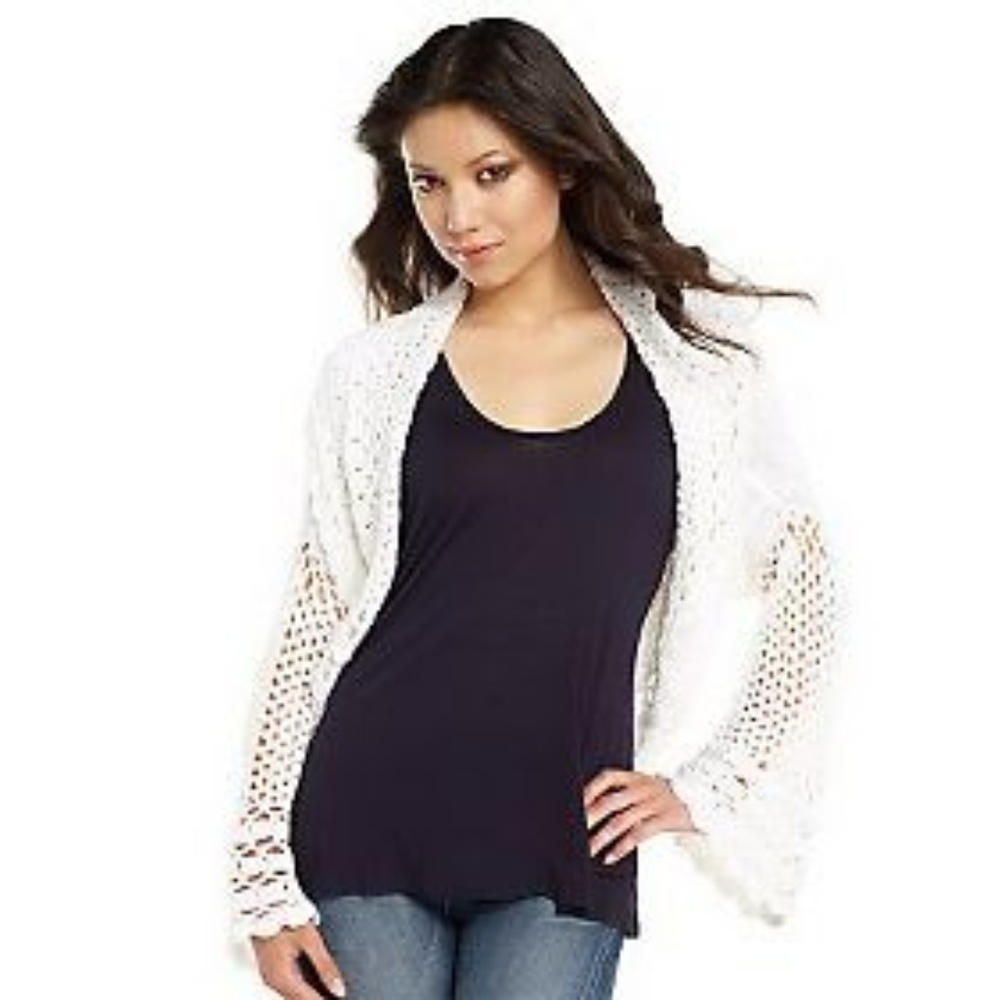 Rachel Zoe Luxe Scoop Neck Crochet  Sweater L
